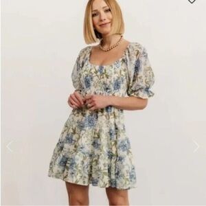 Baltic Born Mackenzie Chiffon Mini Floral Dress L Green Blue